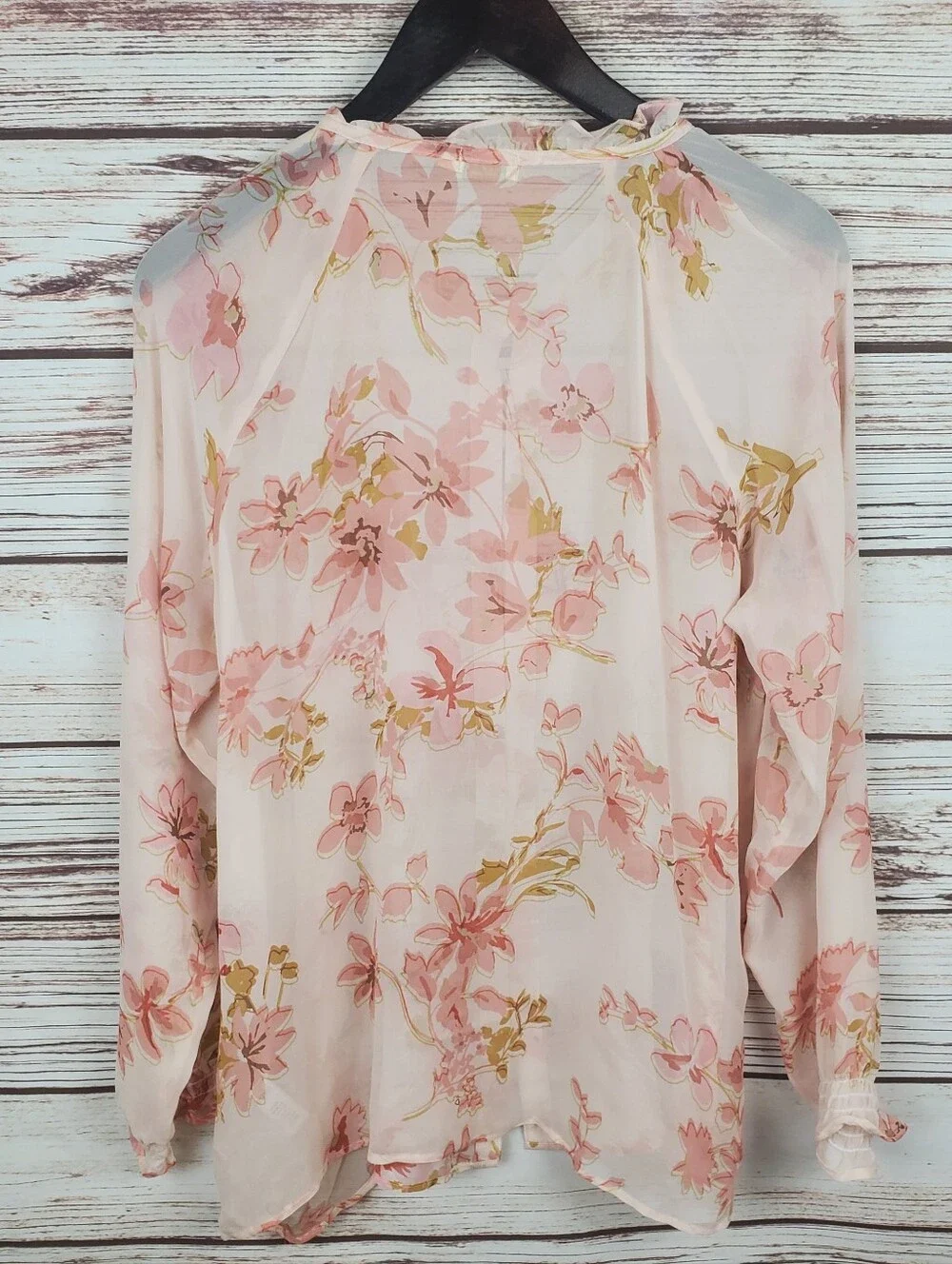 NWT Spartina 449 Womens Large 100% Silk Floral Sleer Button Down Blouse Top - Picture 9 of 11